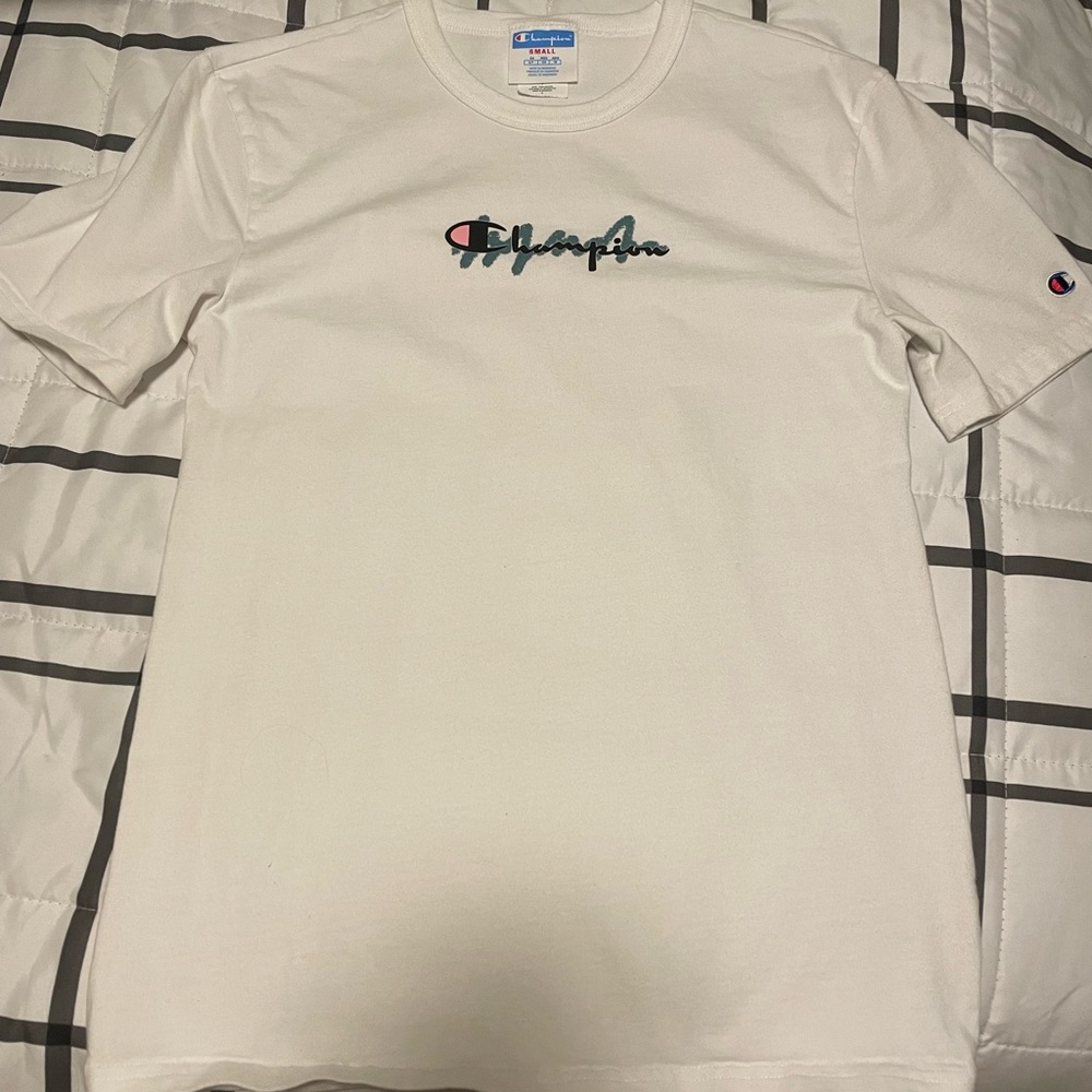 mens small white champion short sleeve tee-shirt